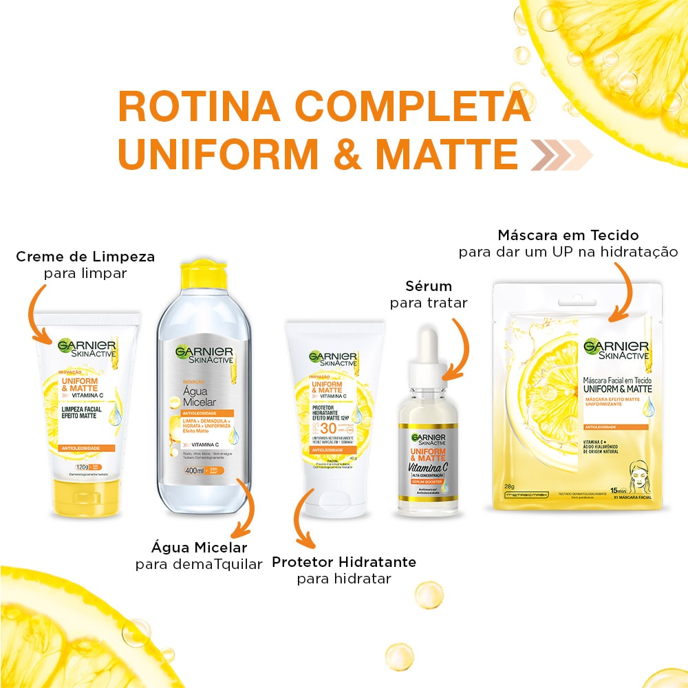 Rotina completa Uniform & Matte | Sérum Booster Antimanchas Garnier Uniforme&Matte Vitamina C | Garnier